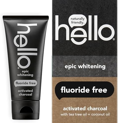 hello Activated Charcoal Epic Whitening Fluoride Free Toothpaste, Fresh Mint + Coconut Oil, Vegan & SLS Free Hello