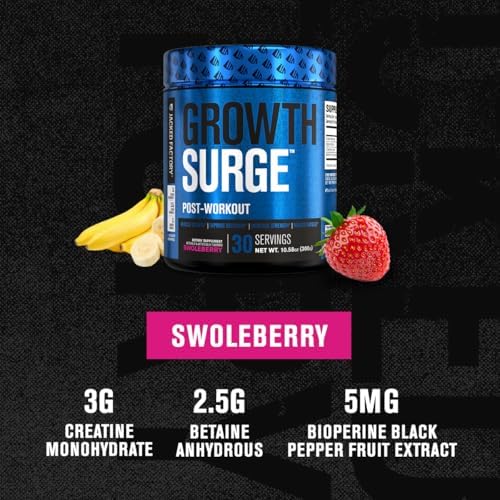 Jacked Factory Growth Surge Creatine Post Workout w/L-Carnitine - Daily Muscle Builder & Recovery Supplement with Creatine Monohydrate, Betaine, L-Carnitine L-Tartrate - 30 Servings (Порции), Black Cherry Jacked Factory