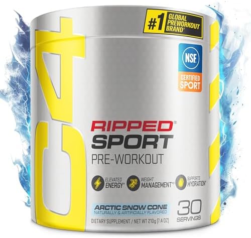 C4 Ripped Sport Pre Workout Powder (Порошок) Arctic Snow Cone - NSF Certified for Sport + Sugar Free Preworkout Energy Supplement for Men & Women - 135mg Caffeine + Weight Loss - 30 Servings (Порции) Cellucor