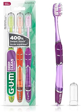 GUM Technique Deep Clean Toothbrush - Compact Soft - Soft Toothbrushes for Adults with Sensitive Gums - Extra Fine Bristles, 1ct (12pk) GUM