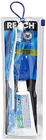 Reach Ultraclean Travel Kit Toothbrush with Toothbrush Cap and Toothpaste, Multi-Angled, Soft Bristles, TSA-Airport Friendly, Resealable, Portable and Reusable Bag Reach