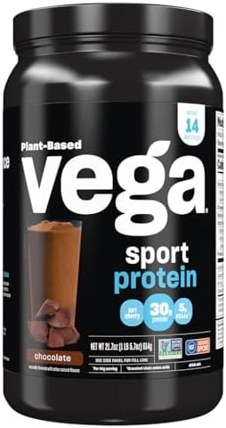 Vega Sport Protein Powder (Порошок) Chocolate (14 servings, 21.7 oz (Унции)) - Plant-Based Vegan Protein Powder, BCAAs, Amino Acid, tart cherry, Non Dairy, Gluten Free, Non GMO (Packaging May Vary) Vega