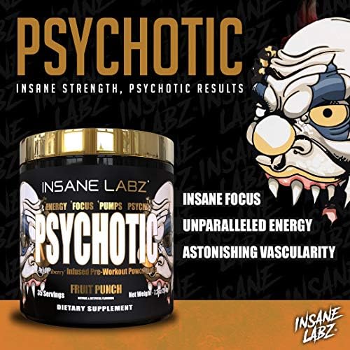 Insane Labz Psychotic Gold, High Stimulant Pre Workout Powder (Порошок), Extreme Lasting Energy, Focus, Pumps and Endurance with Beta Alanine, DMAE Bitartrate, NO Booster Insane Labz