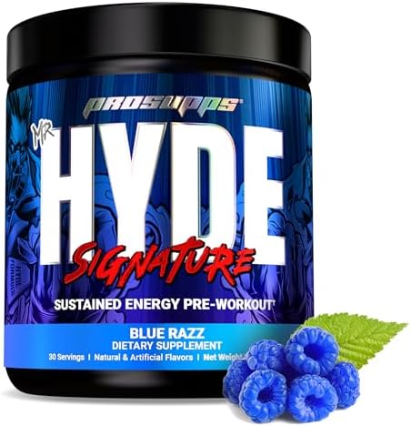 PROSUPPS Mr. Hyde Signature Pre Workout with Creatine, Beta Alanine, TeaCrine and Caffeine for Sustained Energy, Focus Pumps - Pre-Workout Energy Drink Men Women (Blue Razz, 30 Servings (Порции)) ProSupps