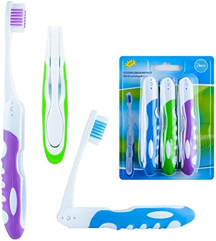 Lingito Travel Toothbrush, On The Go Folding Feature, Medium Bristle Brushes (3 Pack Medium-Multicolor) Lingito