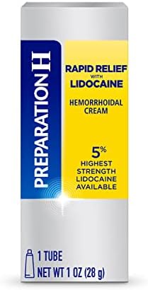 Preparation H Rapid Relief Hemorrhoid Cream with Lidocaine, Numbing Relief for Swelling, Pain, Burning and Itching - 1 Oz Tube Preparation H