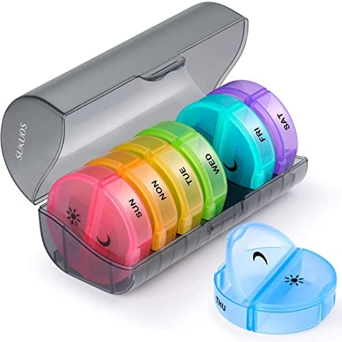 Sukuos Weekly Pill Organizer 7 Day 2 Times a Day, Large Daily Pill Box Easy to Open, AM PM Pill Case for Medicine/Vitamin/Fish Oil/Supplements Sukuos