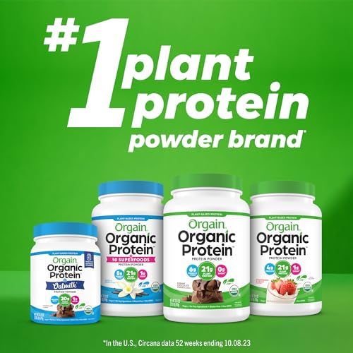 Orgain Organic Vegan Protein Powder, Chocolate Peanut Butter - 21g Plant Protein, 6g Prebiotic Fiber, Low Net Carb, No Lactose Ingredients, No Added Sugar, Non-GMO, For Shakes & Smoothies, 2.03 lb Orgain