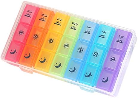 Weekly Pill Organizer,3-Times-A-Day 7 Day Pill Box Large Compartments Moisture-Proof Pill Case Medication Reminder Portable Travel Container for Vitamins Fish Oil Compartments Supplements SE7EN-DAY