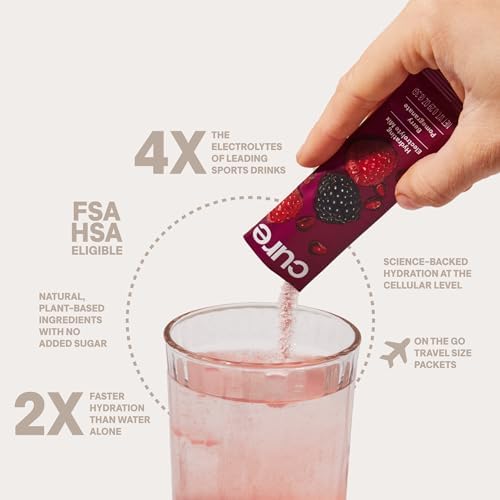 Cure Hydration | Plant-Based Electrolyte Drink Mix | No Added Sugar | Dehydration Relief Powder (Порошок) Made with Coconut Water | Non-GMO | Vegan | FSA & HSA | 28 Servings (Порции) Jar - Berry Pomegranate Cure Hydration