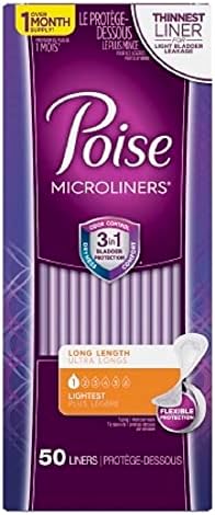 Poise Microliners Bladder Control Pad 6.9 Inch Length Light Absorbency Absorb-Loc One Size Fits Most Female Disposable, 48288 - Pack of 50 Ensur