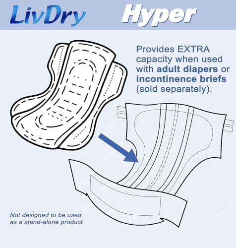 LivDry High Absorbency Pad Insert for Incontinence Briefs and Adult Diapers, Women and Men, Hyper 1600 (30 Count) LivDry