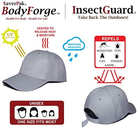 $averPak InsectGuard & BodyForge Mosquitoes Flies Ticks Insect Repellent Mens Womens Hiking Camping and Hunting Baseball Caps $averPak