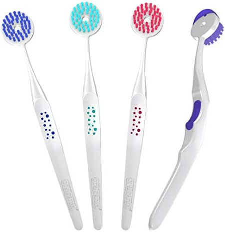 Oralganix 2-in-1 Tongue Cleaner - 4 Pack - Multicolor Tongue Brush and Scraper Tools Care Touch