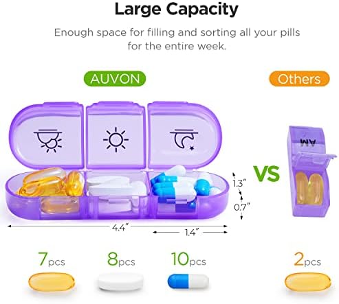 AUVON Weekly Pill Organizer 3 Times a Day, Large 7 Day Pill Box 3 Times a Day with Separate Container, Portable Pill Case for Medication, Vitamins, Fish Oil and Supplements AUVON