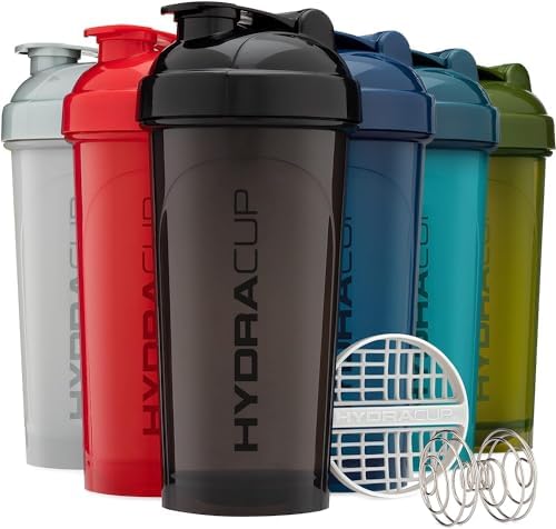 Hydra Cup ProFlow [2 Pack] 28 oz Shaker Bottles for Protein Shakes, Shaker Cups with Ball Blender Whisk, Shaker Bottle with Handle, Travel To Go, BPA Free (Black & Grey, 28oz) Hydra Cup