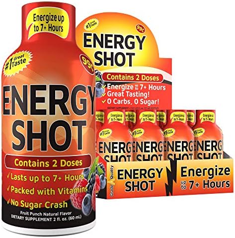 Vitamin Energy Shots, Fruit Punch Flavor, Up to 7+ Hours of Energy, 1.93 Fl Oz, 12 Count Grade A Quality