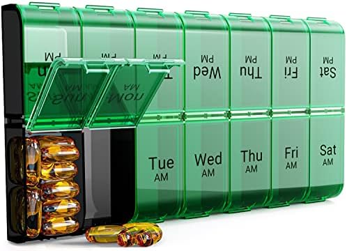 Extra Large Pill Organizer 2 Times a Day, Weekly XL AM PM Pill Case, 7 Day Pill Box Twice a Day, Oversized Daily Medicine Organizer for Vitamins, Big Pill Container, Medication Dispenser (Rainbow) COLORWING