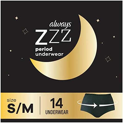 Always ZZZs Overnight Disposable Period Underwear for Women, Size S/M, Black Period Panties, Leakproof, 7 Count, Pack of 2 (14 Count Total) Always