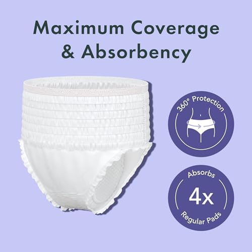 Rael Disposable Underwear for Women, Organic Cotton Cover - Incontinence Pads, Postpartum Essentials, Disposable Underwear, Unscented, Maximum Coverage (Size L-XL, 8 Count) Rael