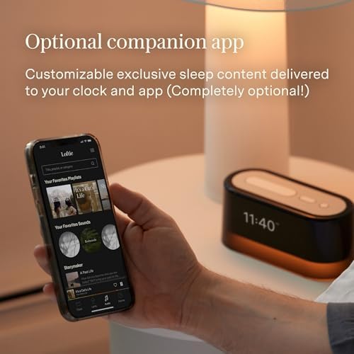 Loftie Smart Alarm Clocks for Bedroom - Sound Machine Alarm Clock with Light, Bluetooth Speaker, White Noise, Nature Sounds, Nightlight, Blackout Mode, Evening Routine Idea (Black) Loftie