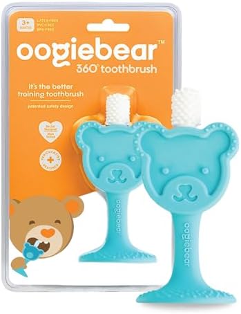 oogiebear Infant-to-Toddler Training Toothbrush - 0-2 Years - 360° Soft Silicone, Promotes Safe Brushing, Baby & Kids Health - Teddy Bear Design Oral Care - 1 Unit Oogiebear