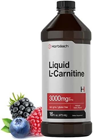 Horbäach L-Carnitine Liquid 16 oz | 3000 mg | Berry Flavor | Vegetarian Formula | Non-GMO, Gluten Free Supplement Horbäach