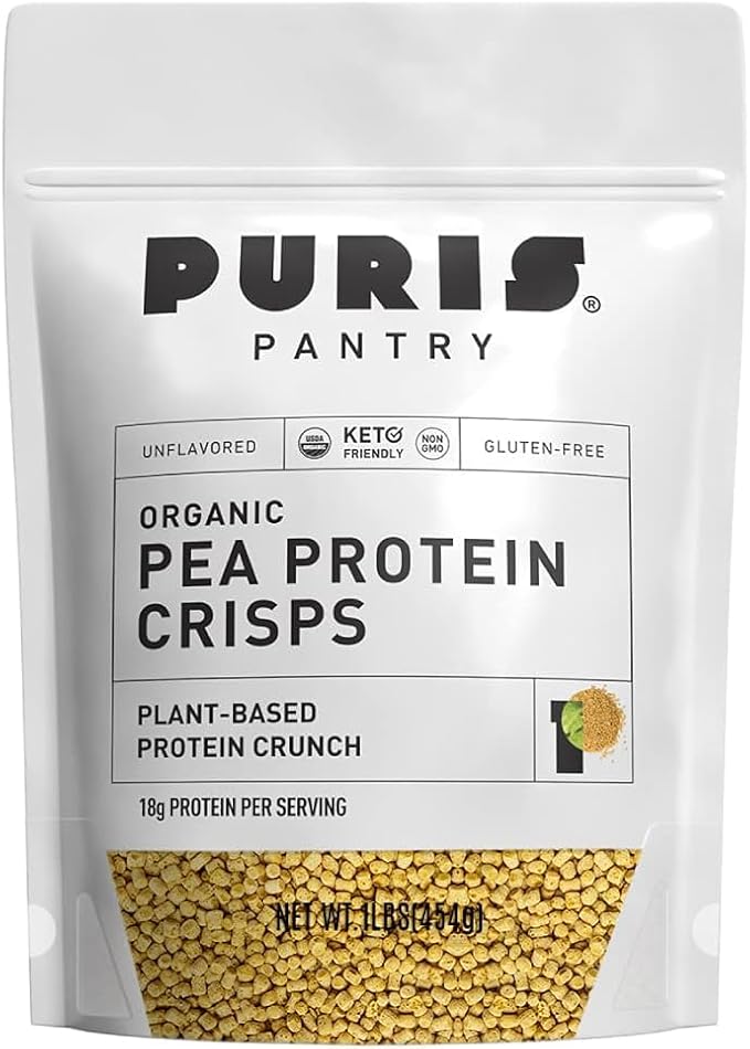 PURIS Organic Pea Protein Crisps, 1LB, Certified Organic Pea Protein Isolate, Keto Protein Crunch, Made 100% in the USA, Non-GMO, Gluten Free, No Sugar, No Soy, 18g Protein, 7g Carbs, Unflavored (Без вкуса) PURIS