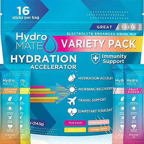 HydroMATE Electrolytes Powder (Порошок) Drink Mix Packets (Пакеты ) Hydration Accelerator Low Sugar Rapid Party Recovery Plus Vitamin C Variety Pack 30 Count NatureWorks