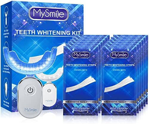 MySmile Teeth Whitening Kit with led Light, 28X Teeth Whitening Strips for Teeth Sensitive, 10 Min Fast Whitening , Helps to Remove Stains from Coffee, Smoking, Wines(1Pcs Light + 14Sets Strips) MySmile