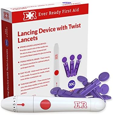 Ever Ready First Aid Lancing Device with 100 30 Gauge Twist Lancets for Blood Sugar Testing Ever Ready First Aid