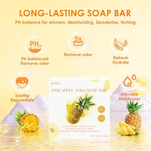 2 PCS Yoni Soap Bars for Women, 100% Natural Organic Handmade Soap Feminine Wash, Yoni Wash for Ph Balance Eliminates Odor Moisturizing Yoni Care Soap with Foaming Net, Banana Scent 3.53 OZ BASSI