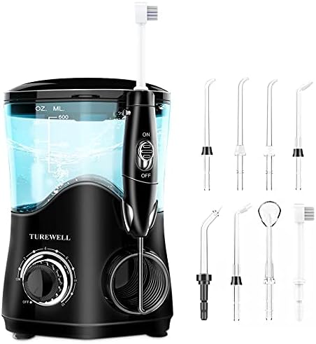 TUREWELL FC162 Water Dental Flosser for Teeth/Braces,10 Pressure Levels, 8 Water Jet Tips for Family, 600ML Electric Water Dental Oral Irrigator for Teeth Clean (White) Turewell