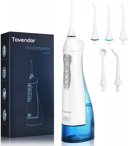 TOVENDOR Electric Water Flosser, Cordless Dental Oral Irrigator - 3 Modes, 5 Tips for Family Hygiene (300ML, Waterproof Waterflosser) Tovendor