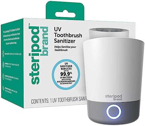 Steripod Brand UV Home Countertop Toothbrush Sanitizer, Reduces Harmful Microorganisms, Toothbrush Holder and Cleaning Station, Holds Four Toothbrushes Steripod