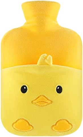 samply Hot Water Bottle with Cover, 1L Cute Hot Water Bag with Hands Warmer Pocket, Removeable & Washable Soft Bottle Cover, Helps Provide Warmth and Comfort, Yellow Duck Samply