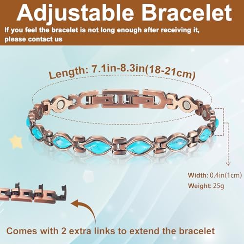 Copper Bracelets for Women, Effective Magnetic Bracelets with 3500 Gauss Ultra Magnets and 2 Extra Link MagVIVACE