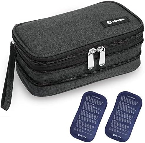 AUVON Insulin Cooler Travel Case, Expandable Insulated Diabetic Bag with 2 * 180g Ice Packs for Double Cooling Time, Portable Medication Cooler Bag for Insulin Pens and Blood Glucose Monitor Supplies AUVON