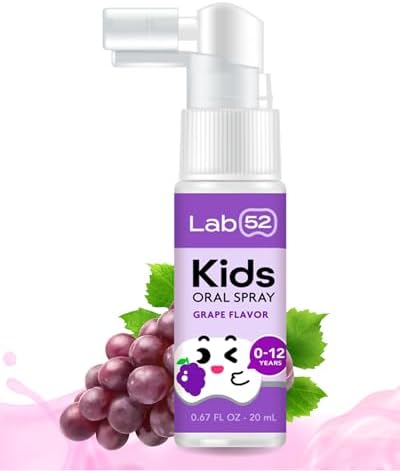 LAB52 Kids Oral Spray, Toddler Toothpaste Helper for Cavity Repair and Fresh Breath, Children Anticavity with Fluoride Free for Newborn to Preschoolers, Xylitol Grape Flavor LAB 52