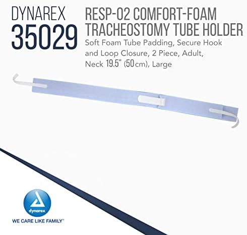 Dynarex Comfort-Foam Tracheostomy Tube Holder - with Soft Foam Tube Padding & Secure Hook & Loop Closure, Supports & Stabilizes Airflow - Tracheostomy Supplies - 2 Piece, Large, Box of 10 Dynarex