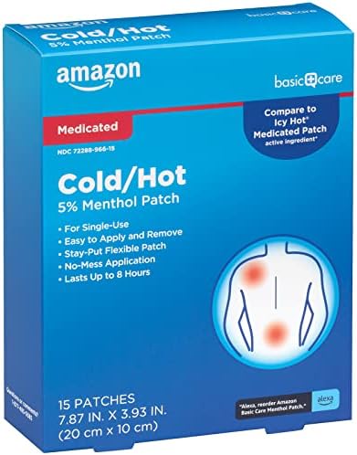 Amazon Basic Care Medicated Cold Hot 5% Menthol Patch, 7.87” x 3.93”, 15-Count Box (Previously HealthWise) Amazon Basic Care