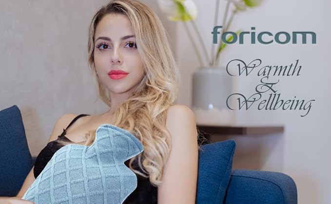 FORICOM Hot Water Bottle with Cover,Hot Water Bag for Pain Relief,Warm Water Bottle,Heating pad,Warming Bed,2Liter, Non Toxic Rubber,Made in PVC.BPA Free. foricom