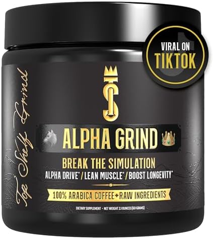 Alpha Grind – Instant Maca Coffee for Men + Natural Energy + Brain Nootropic for Ageless Clarity, Focus | Lean Muscle Building Growth & Size, 30SV Join Top Shelf Grind