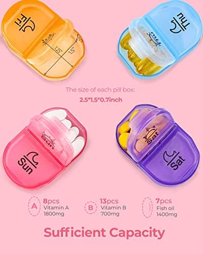 Cute Pill Organizer 2 Times a Day, PU Leather Pill Case for Women, Portable Weekly Pill Box for Purse with Storage Bag to Hold Vitamins/Medications/Fish Oils/Supplements, Purple AMOOS