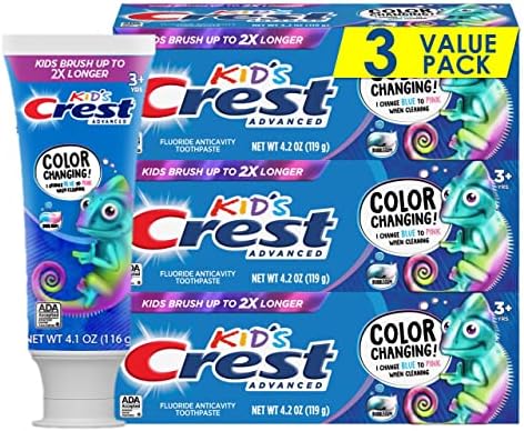 Crest Advanced Kid's Fluoride Toothpaste, Bubblegum Flavor, 4.2 oz, 3 Count, Color-Changing Anticavity Toothpaste Crest