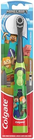 Colgate Kids Battery Powered Minecraft Toothbrush, Extra Soft Kids Battery Toothbrush with 1 AA Battery Included, Made for Ages 3 and Up, Features Easy On and Off Switch, Flat Lay Handle, 1 Count Colgate