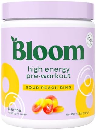 Bloom Nutrition High Energy Pre Workout Powder, Amino Energy with Beta Alanine, Ginseng & L Tyrosine, Natural Caffeine Powder from Green Tea Extract, Sugar Free & Keto Drink Mix (Sour Gummy) Bloom Nutrition