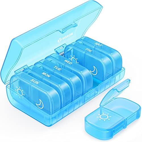 AUVON XL Weekly Pill Organizer 2 Times a Day, Pill Box 7 Day with One-Side Large Opening Design for Easy Filling, Gray AM PM Pill Case for Medication/Vitamins/Fish Oils/Supplements AUVON