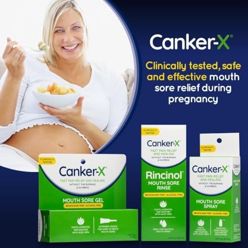 Canker-X Rincinol Oral Rinse Mouthwash, Quick Pain Relief from Canker Sores, Mouth Burns & More, Benzocaine Free & Alcohol Free Mouthwash, Adults & 6 Years+ Kids Mouthwash, 4.0 Fl. Oz. Canker-X