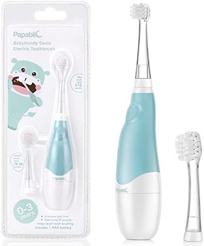 Papablic Toddler Sonic Electric Toothbrush for Ages 1-3 Years, Baby Electric Toothbrush with Cute Penguin Cover and Smart LED Timer, 2 Brush Heads (Pippin) Papablic